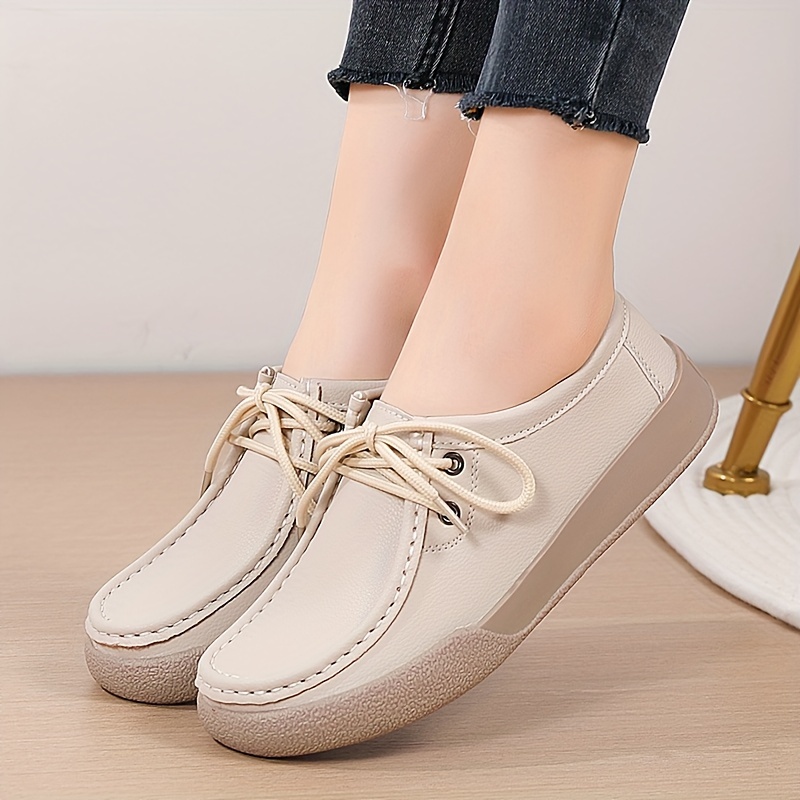 womens simple flat shoes casual lace up soft sole shoes lightweight low top faux leather shoes details 5