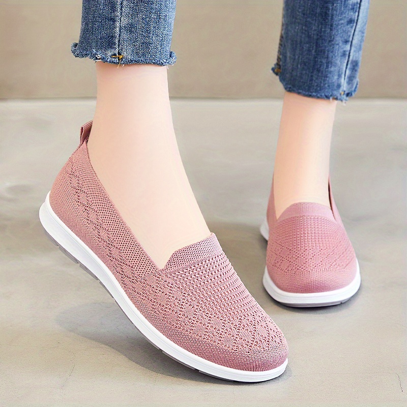 womens comfy solid flat shoes breathable non slip soft sole slip on shoes casual walking loafers details 0