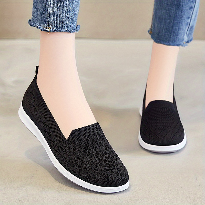 womens comfy solid flat shoes breathable non slip soft sole slip on shoes casual walking loafers details 1