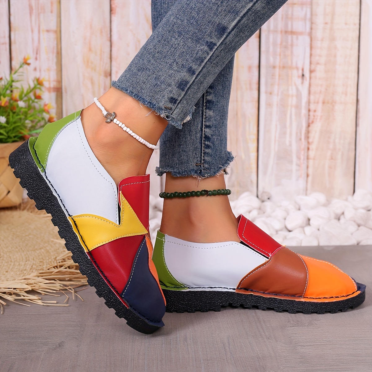 womens colorblock flat shoes casual slip on low top shoes lightweight comfortable shoes details 3