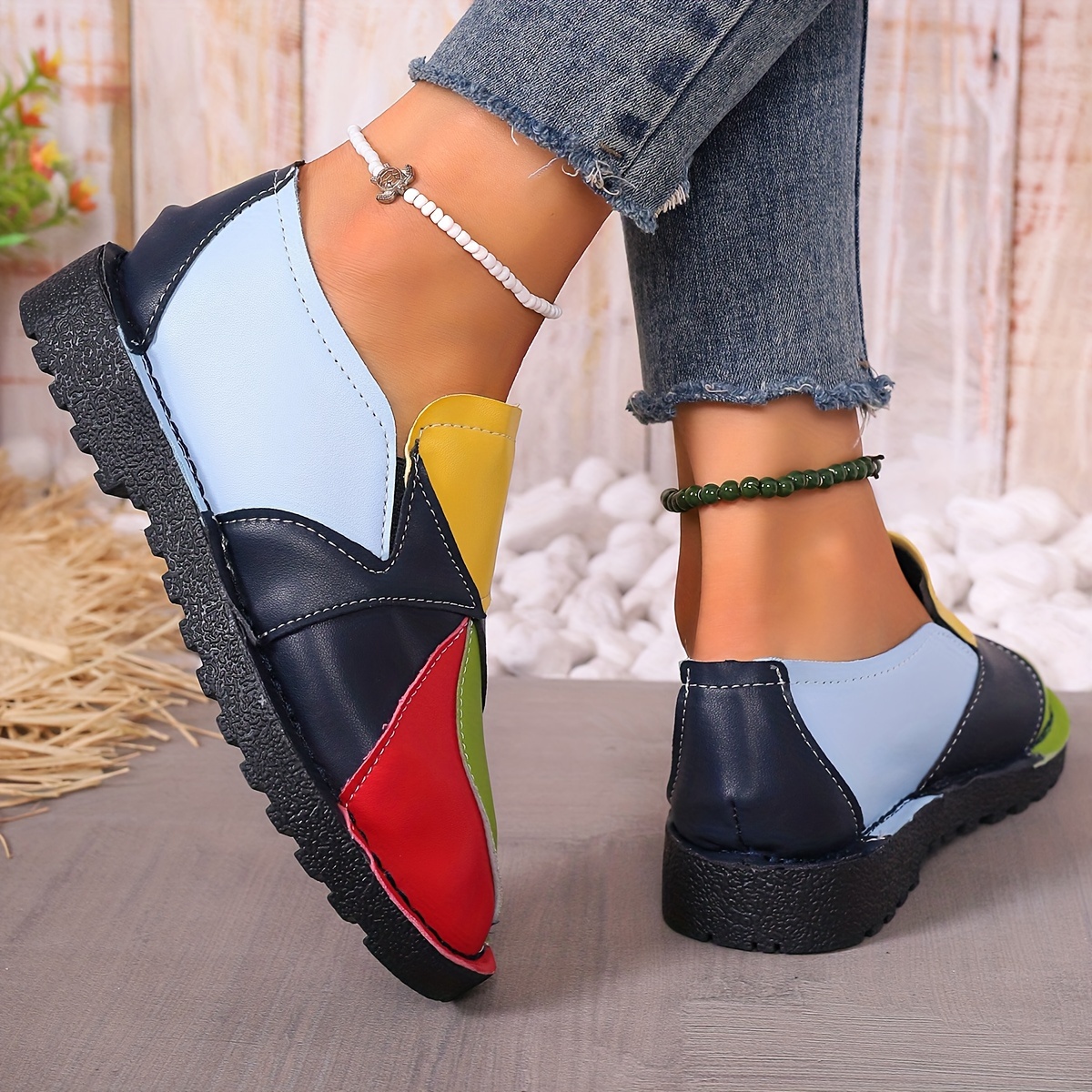 womens colorblock flat shoes casual slip on low top shoes lightweight comfortable shoes details 5