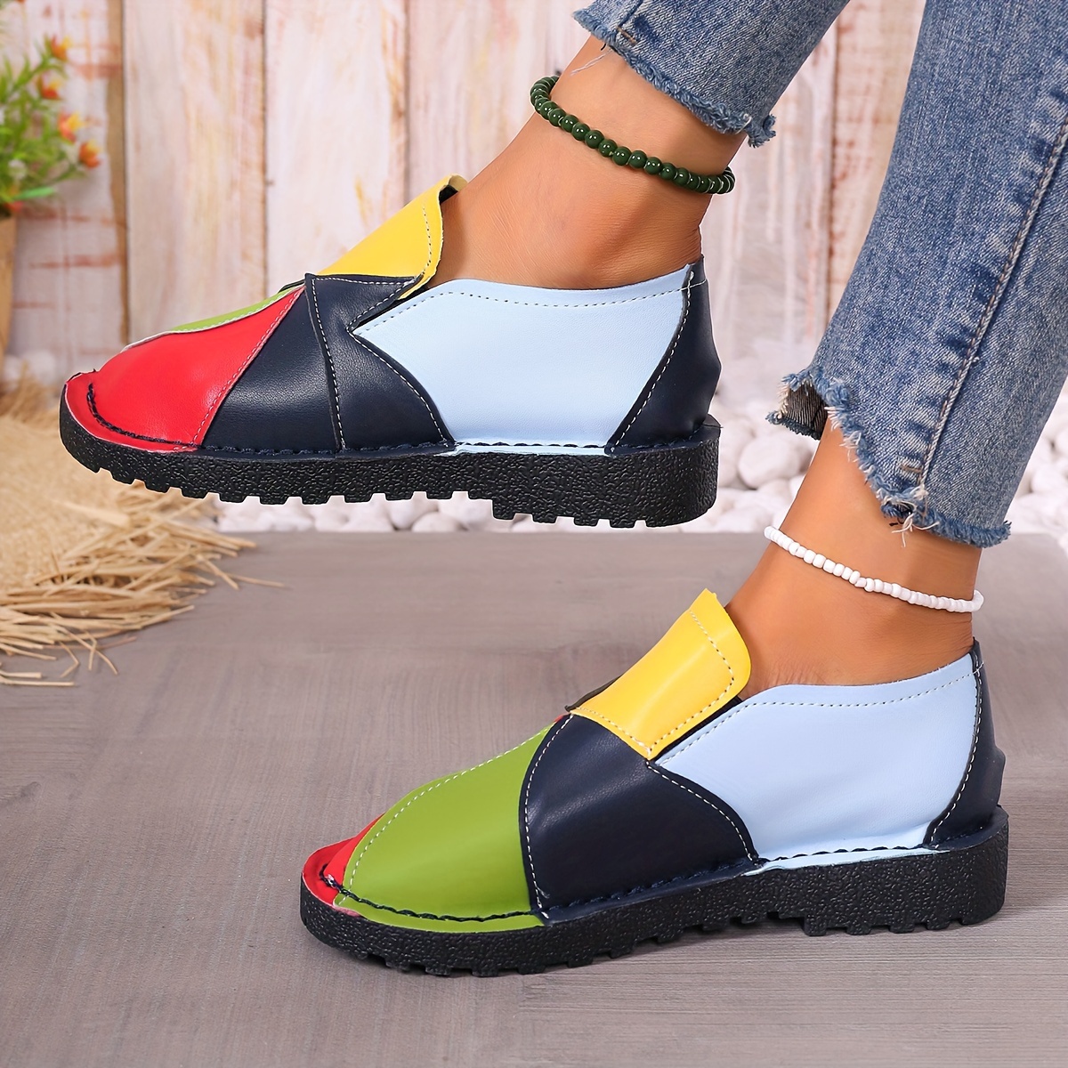 womens colorblock flat shoes casual slip on low top shoes lightweight comfortable shoes details 6