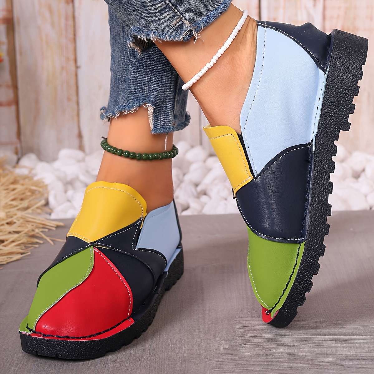 womens colorblock flat shoes casual slip on low top shoes lightweight comfortable shoes details 7