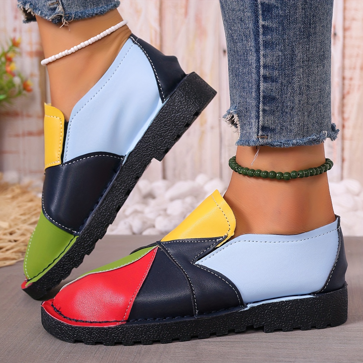 womens colorblock flat shoes casual slip on low top shoes lightweight comfortable shoes details 9