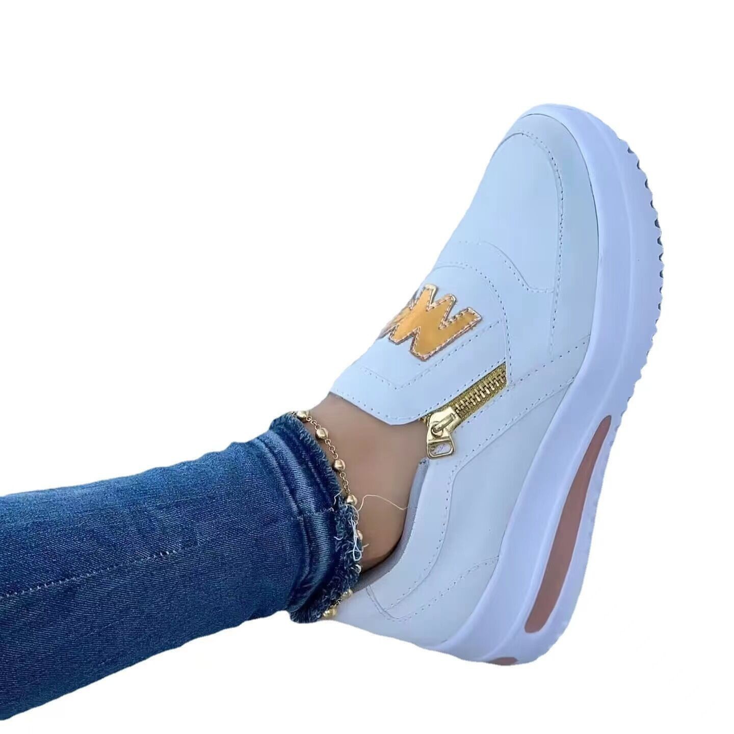 womens wedge heeled casual shoes platform zipper solid color sneakers womens comfy casual shoes details 2