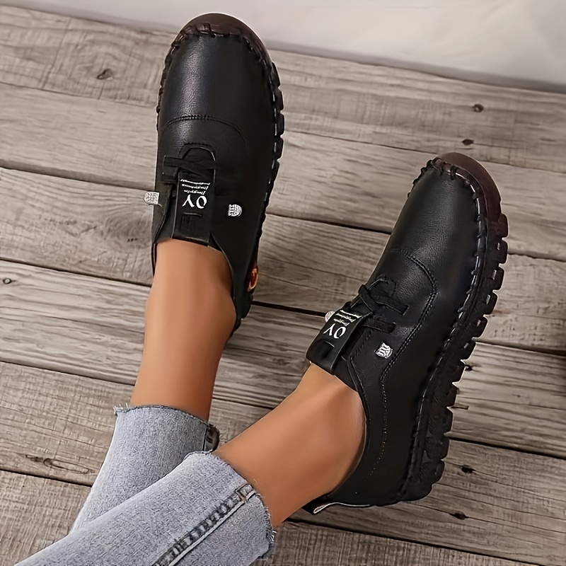 womens solid color shoes lace up low top round tow non slip soft sole outdoor comfy shoes casual versatile shoes details 0