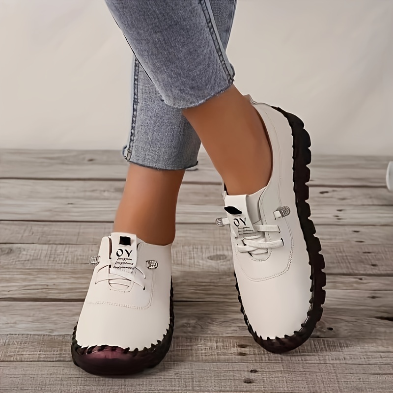 womens solid color shoes lace up low top round tow non slip soft sole outdoor comfy shoes casual versatile shoes details 2