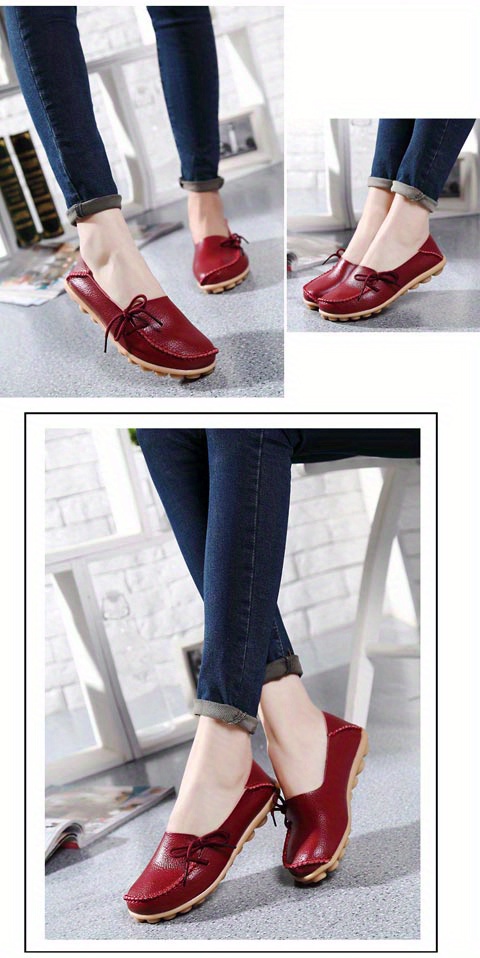 womens solid color bowknot flats shoes comfy soft sole slip on wear resistant shoes casual walking shoes details 14