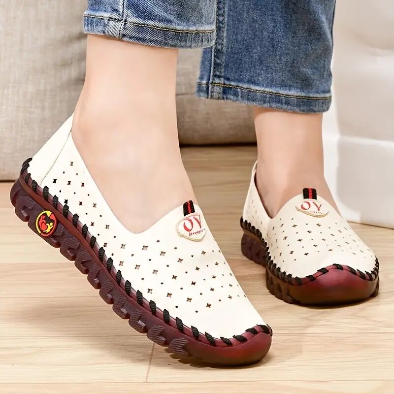 womens hollow out design flat shoes breathable low top slip on shoes womens comfy walking shoes details 1