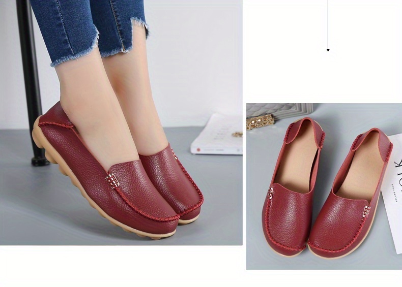 womens casual solid color flat shoes lightweight soft sole slip on walking loafers non slip driving flats details 15