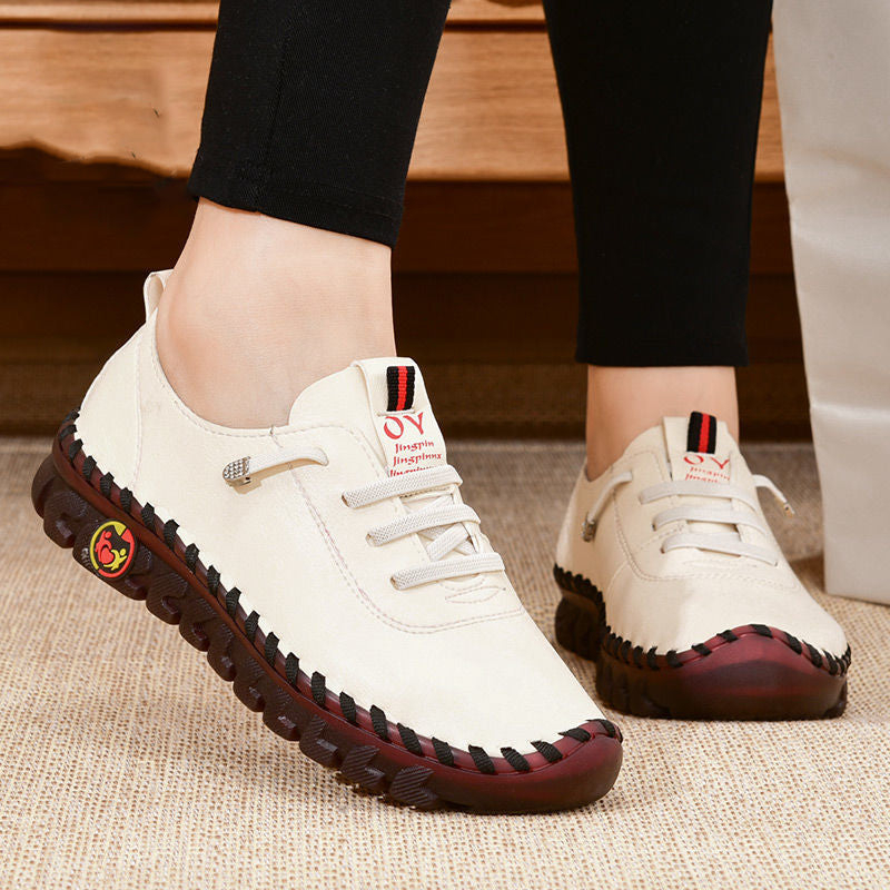 womens handmade lace up sneakers lightweight solid color non slip low top shoes casual walking shoes details 2