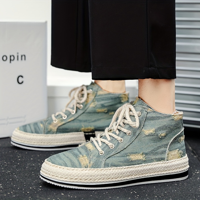 mens distressed denim high top skate shoes with good grip breathable lace up sneakers mens footwear espadrilles inspired look details 13