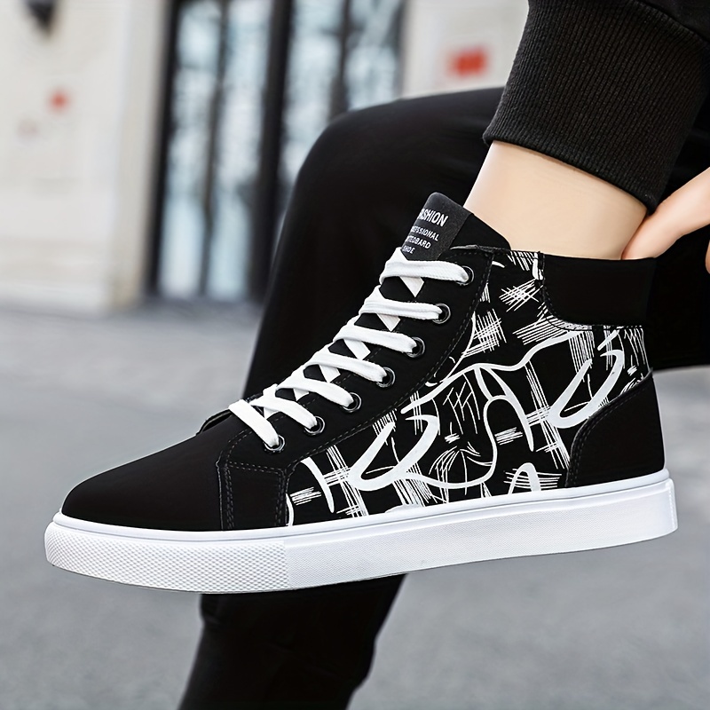 mens trendy high top skate shoes lace up comfy non slip stree style sneakers for all seasons outdoor workout activities details 2