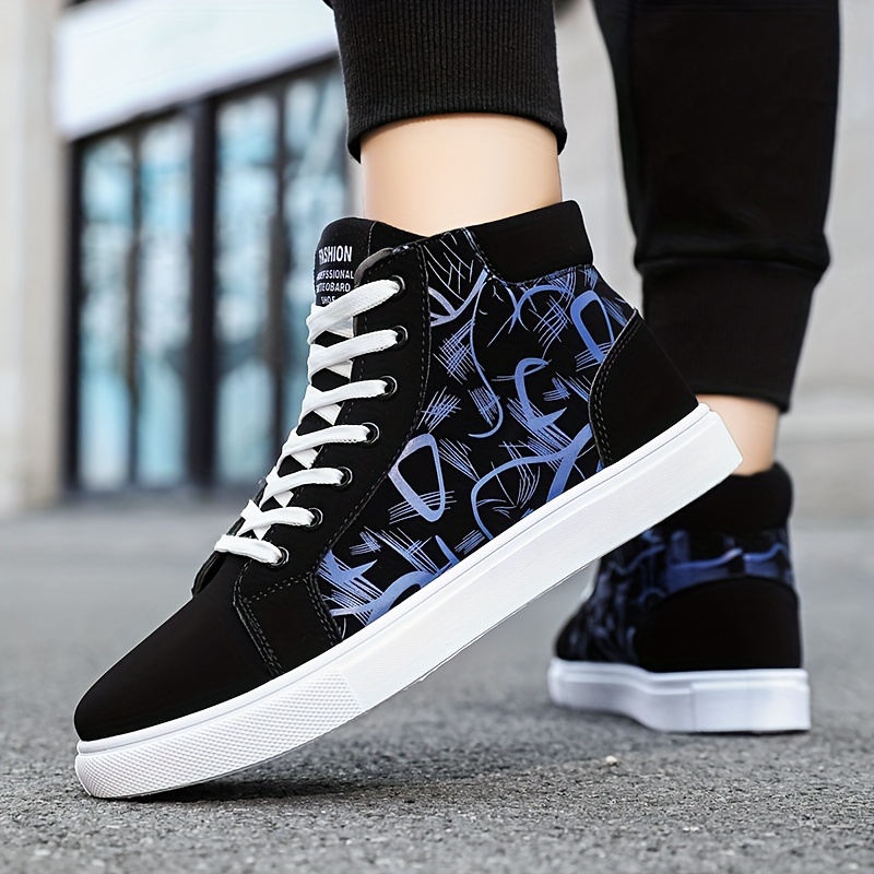 mens trendy high top skate shoes lace up comfy non slip stree style sneakers for all seasons outdoor workout activities details 7