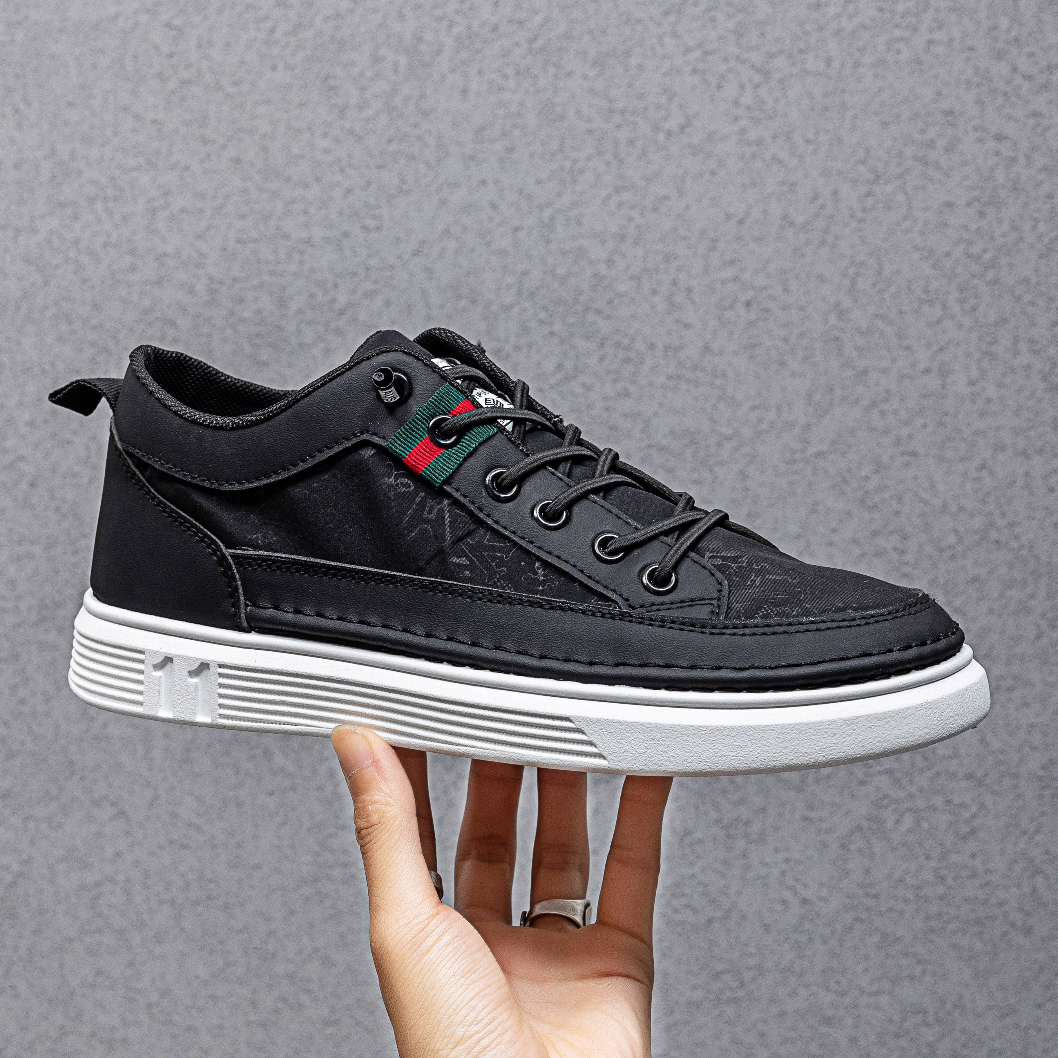 mens solid pu leather skate shoes lace up comfy non slip stree style sneakers for all seasons outdoor workout activities details 5