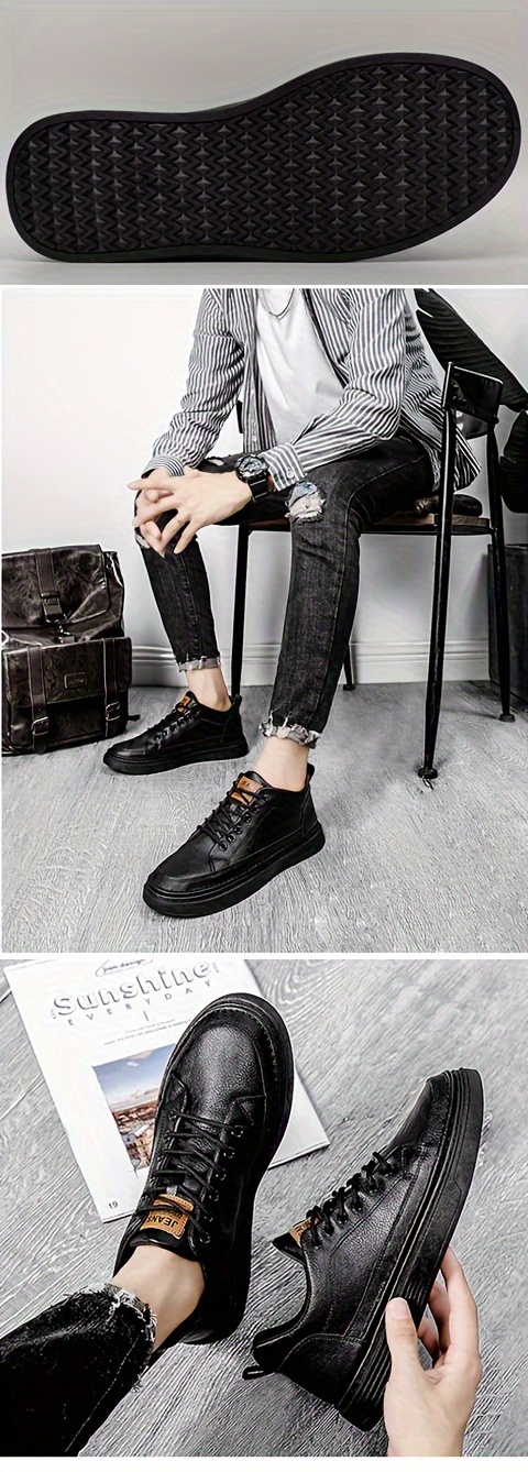 mens fashion skate shoes breathable non slip lace up shoes with pu leather uppers for outdoor spring summer and autumn details 0