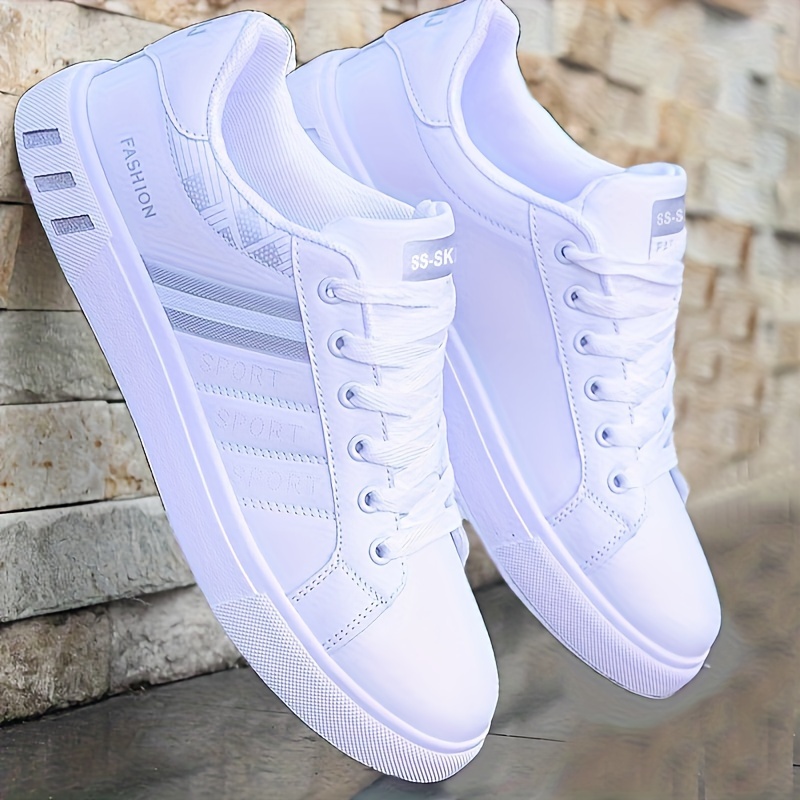 mens lace up sneakers striped detail design skate shoes with good grip breathable details 2