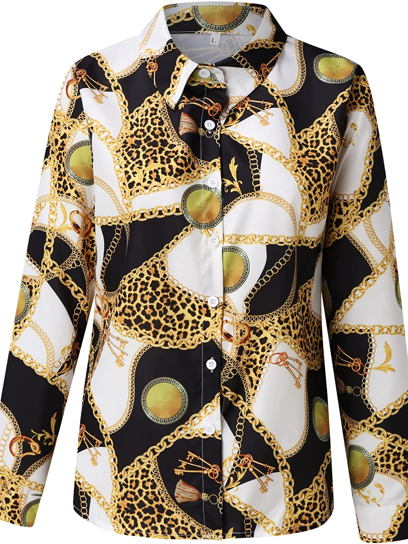 womens blouse v neck print button long sleeve loose fall blouse details 7