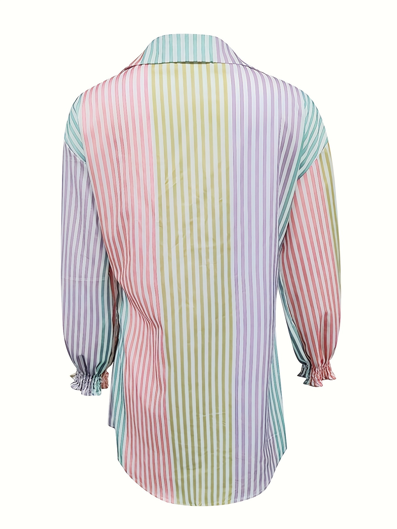 colorful striped print shirt elegant button front collar random printing shirt womens clothing details 8