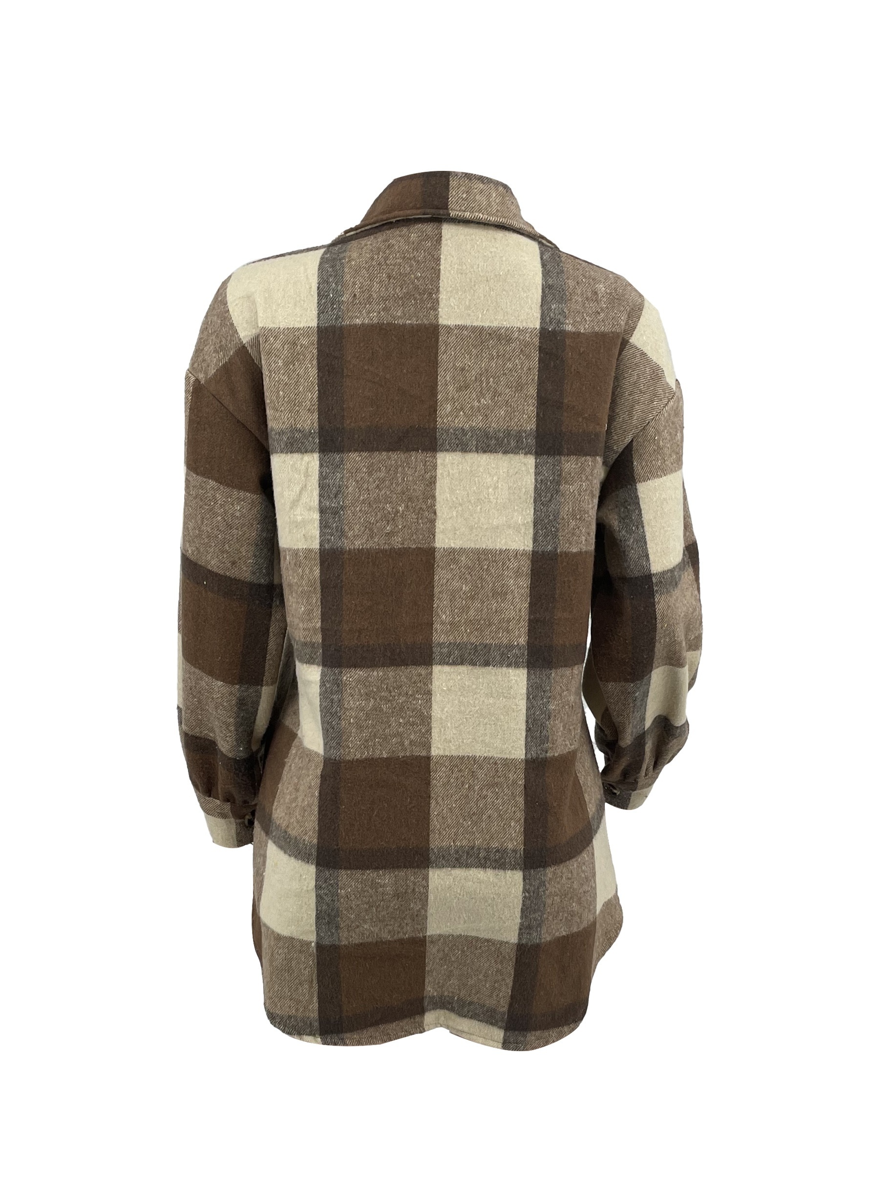 plaid pattern flap pockets jacket vintage drop shoulder single breasted outwear for fall winter womens clothing details 2