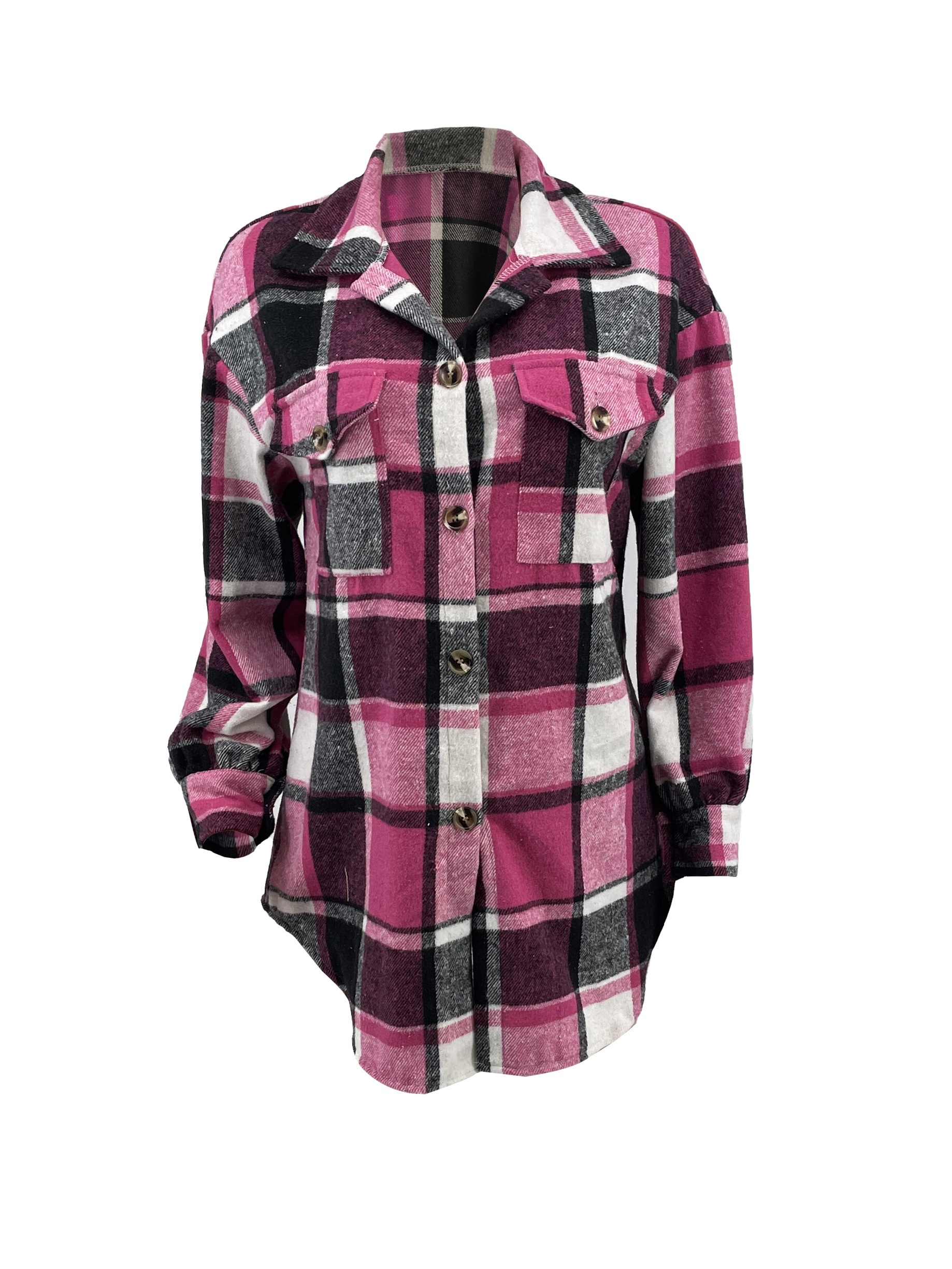 plaid pattern flap pockets jacket vintage drop shoulder single breasted outwear for fall winter womens clothing details 5