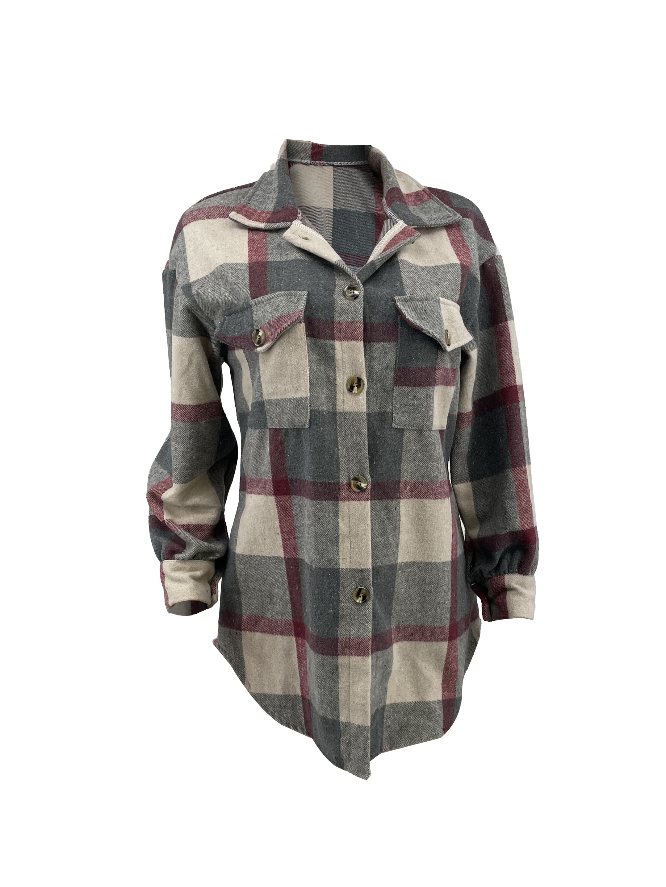 plaid pattern flap pockets jacket vintage drop shoulder single breasted outwear for fall winter womens clothing details 8