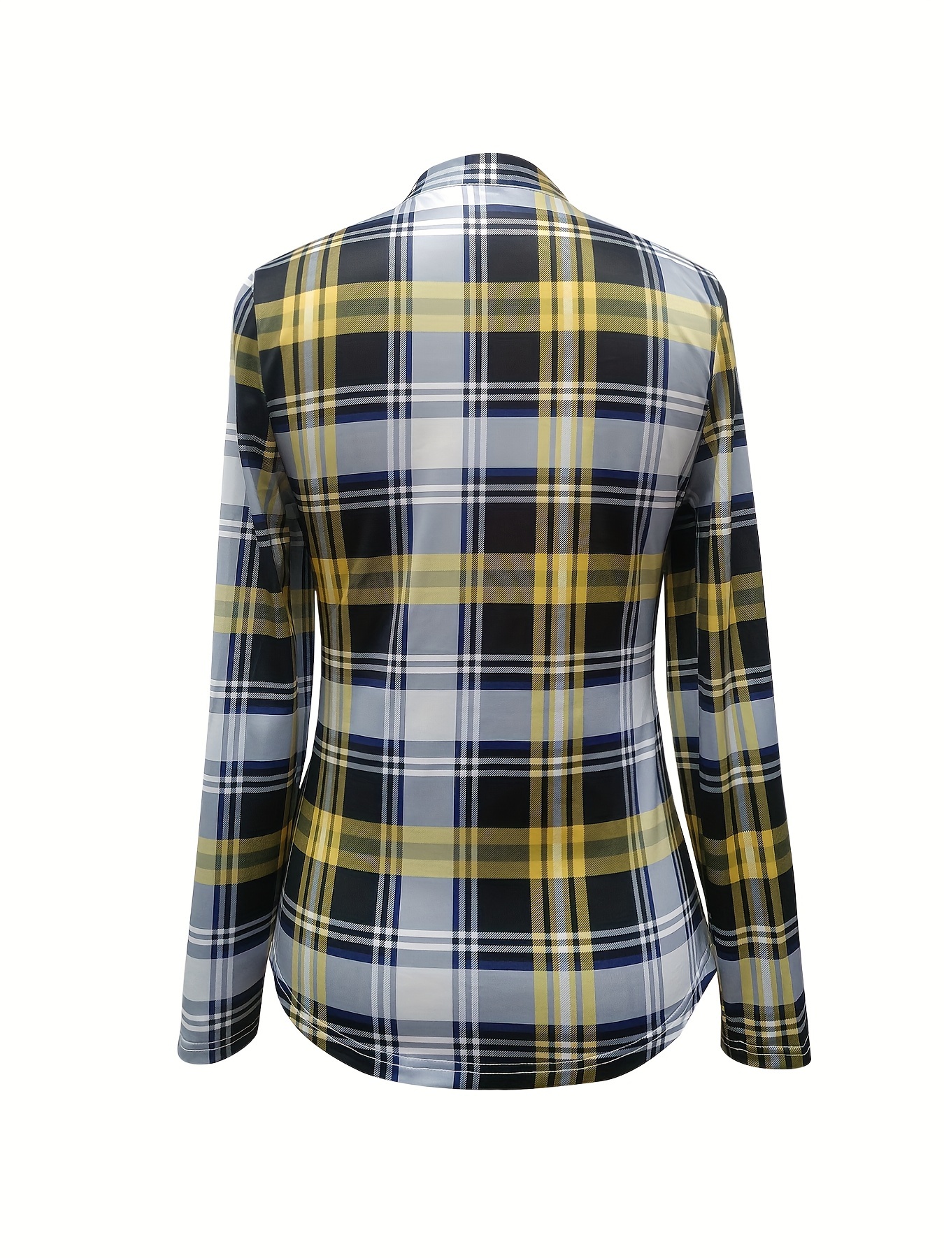 plaid print tie front blouse casual long sleeve blouse for spring fall womens clothing details 1