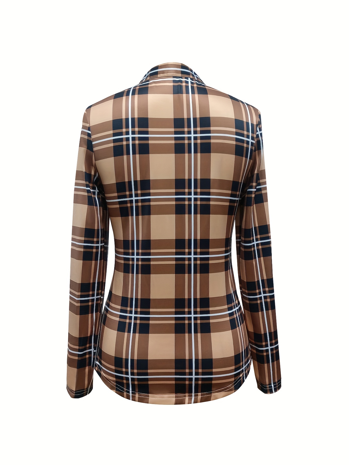 plaid print tie front blouse casual long sleeve blouse for spring fall womens clothing details 3