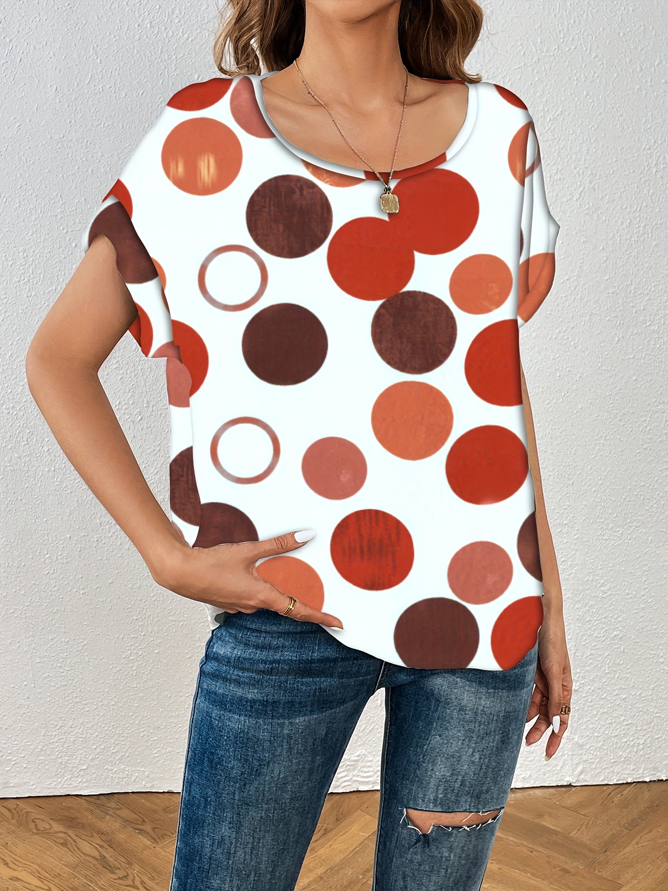 polka dot crew neck blouse casual short sleeve summer comfy blouse womens clothing details 0