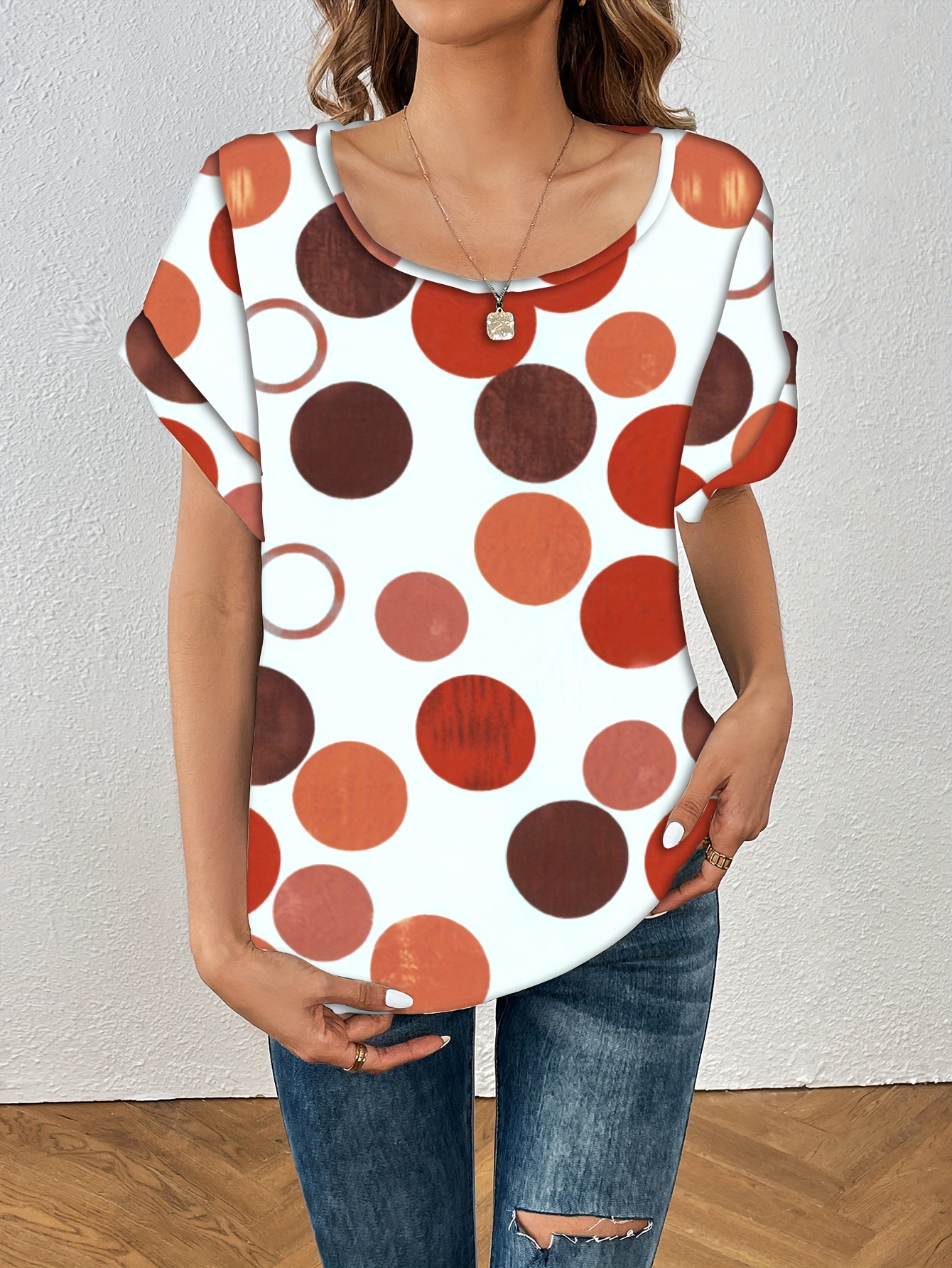 polka dot crew neck blouse casual short sleeve summer comfy blouse womens clothing details 2