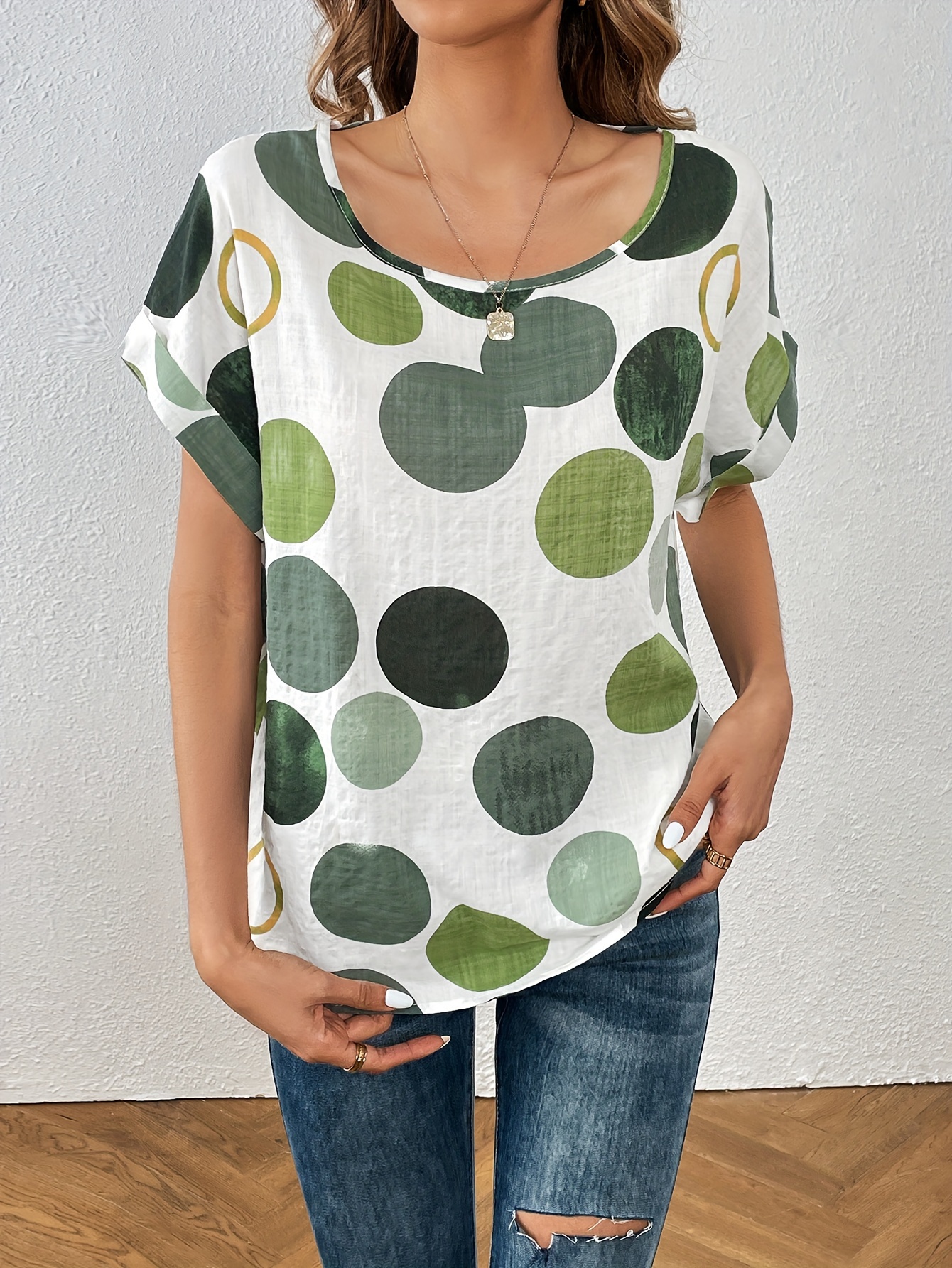 polka dot crew neck blouse casual short sleeve summer comfy blouse womens clothing details 9