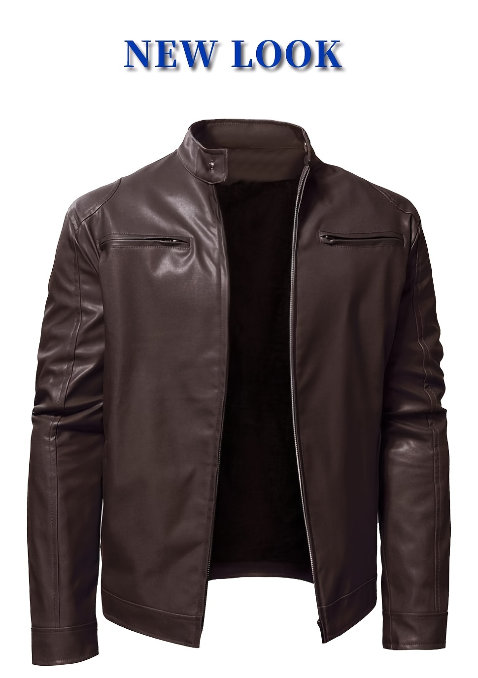 mens pu leather biker jacket for fall winter details 0