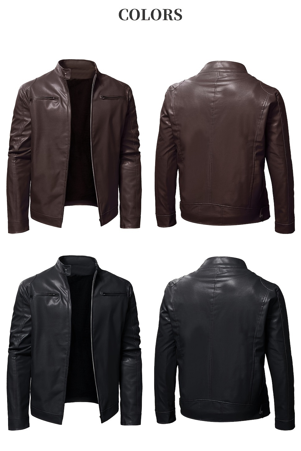 mens pu leather biker jacket for fall winter details 3