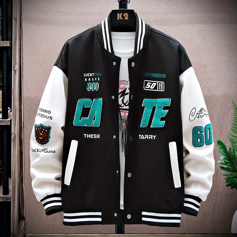 letter v print varsity jacket mens casual baseball jacket coat regular fit college hipster windbreaker for winter fall details 0