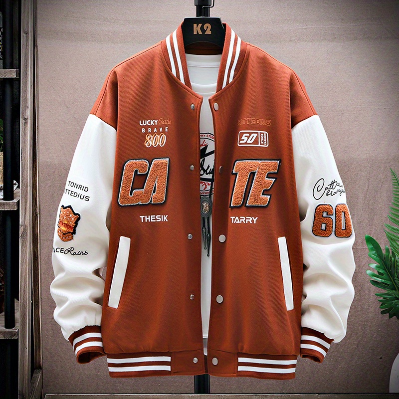 letter v print varsity jacket mens casual baseball jacket coat regular fit college hipster windbreaker for winter fall details 2