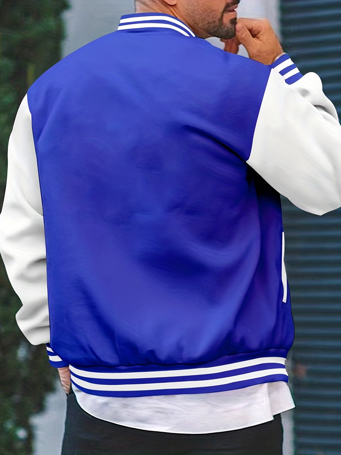 mens color block bomber jacket casual baseball collar varsity jacket for spring fall details 1