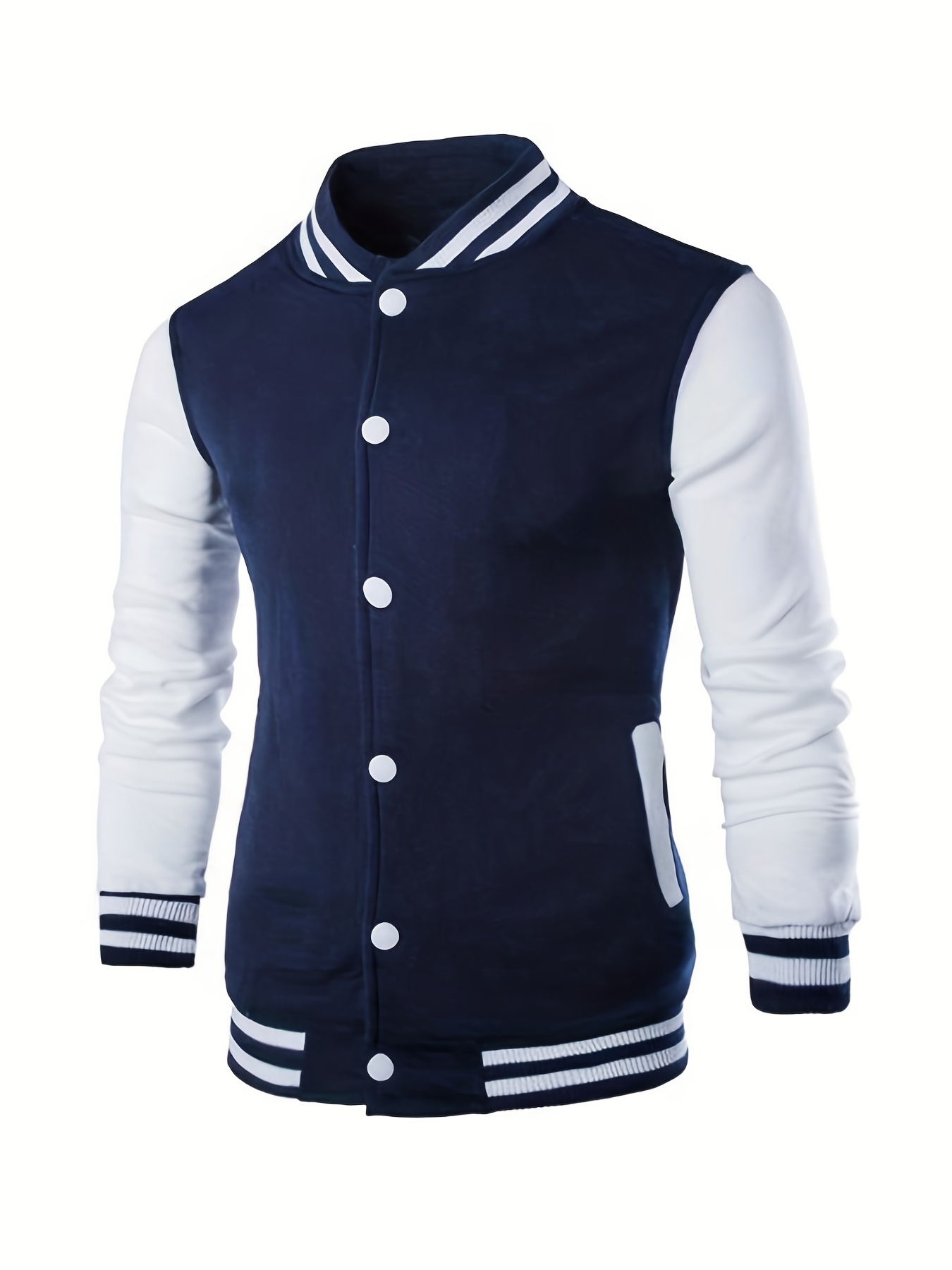 mens color block bomber jacket casual baseball collar varsity jacket for spring fall details 8