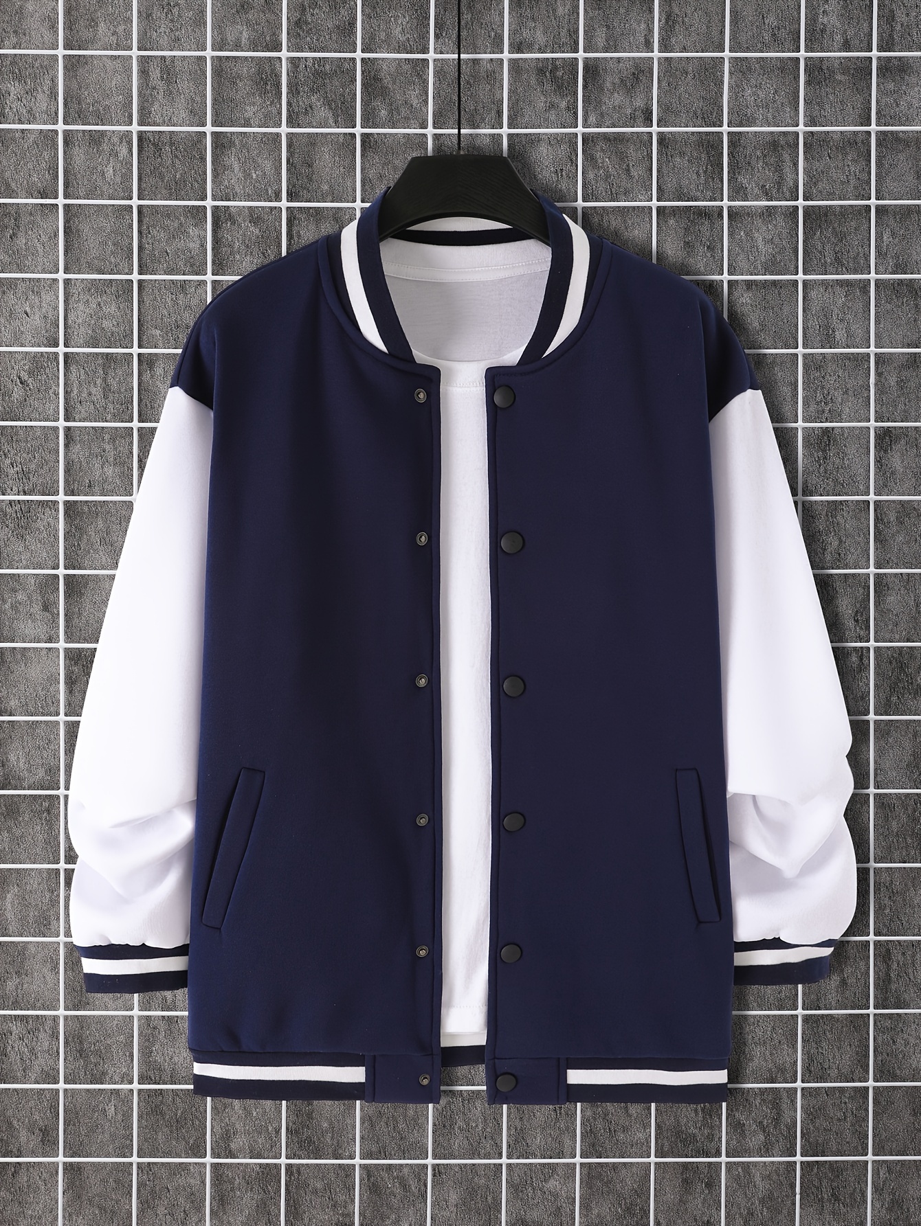 trendy varsity jacket mens casual color block button up jacket for spring fall school baseball details 6