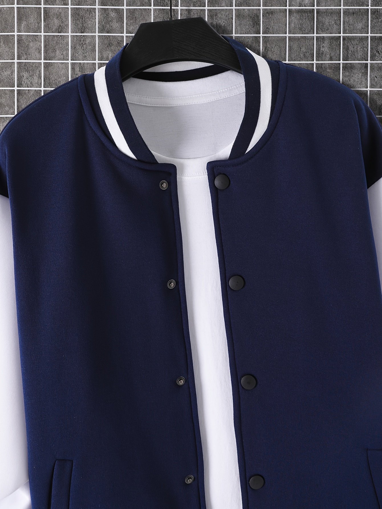 trendy varsity jacket mens casual color block button up jacket for spring fall school baseball details 11