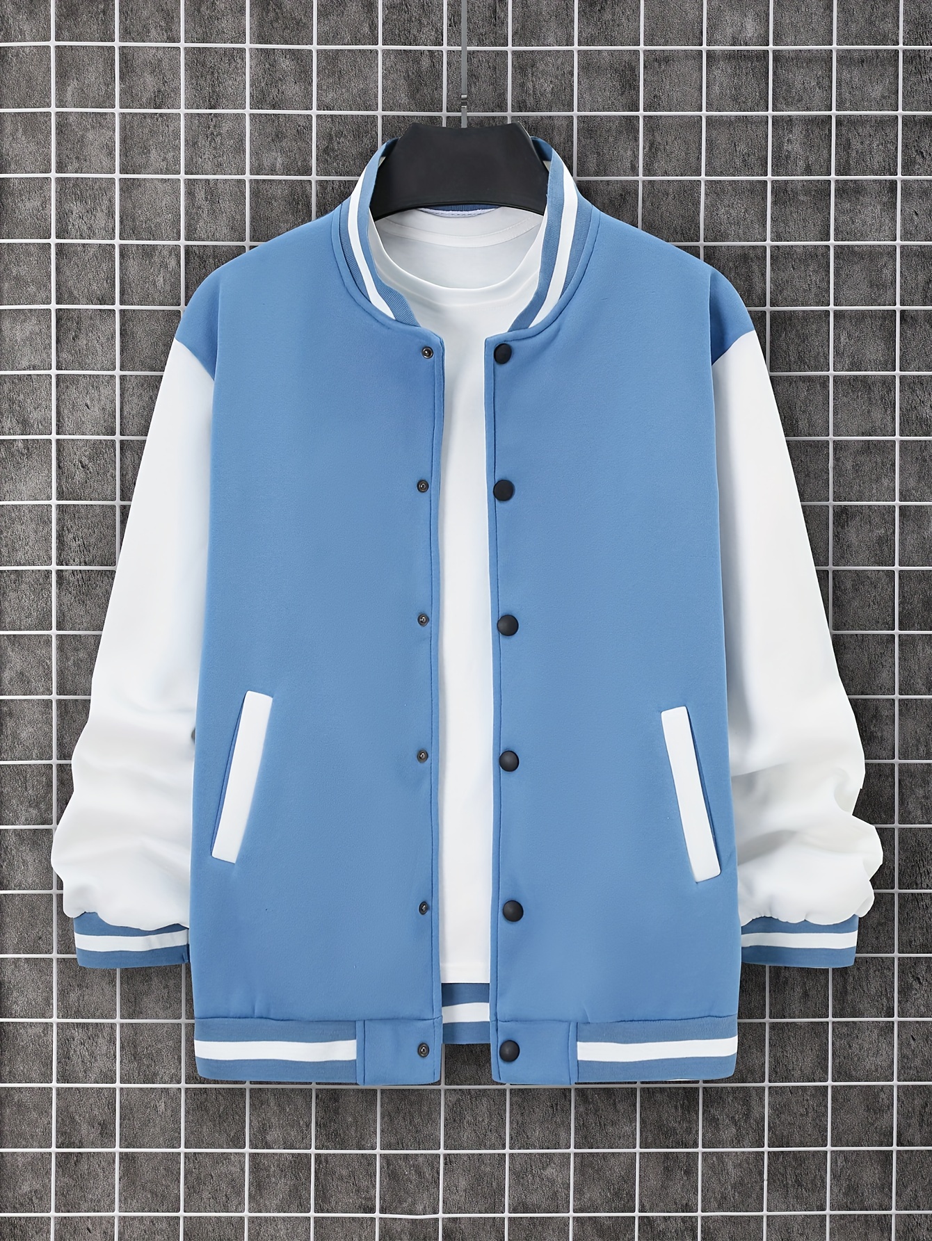 trendy varsity jacket mens casual color block button up jacket for spring fall school baseball details 21