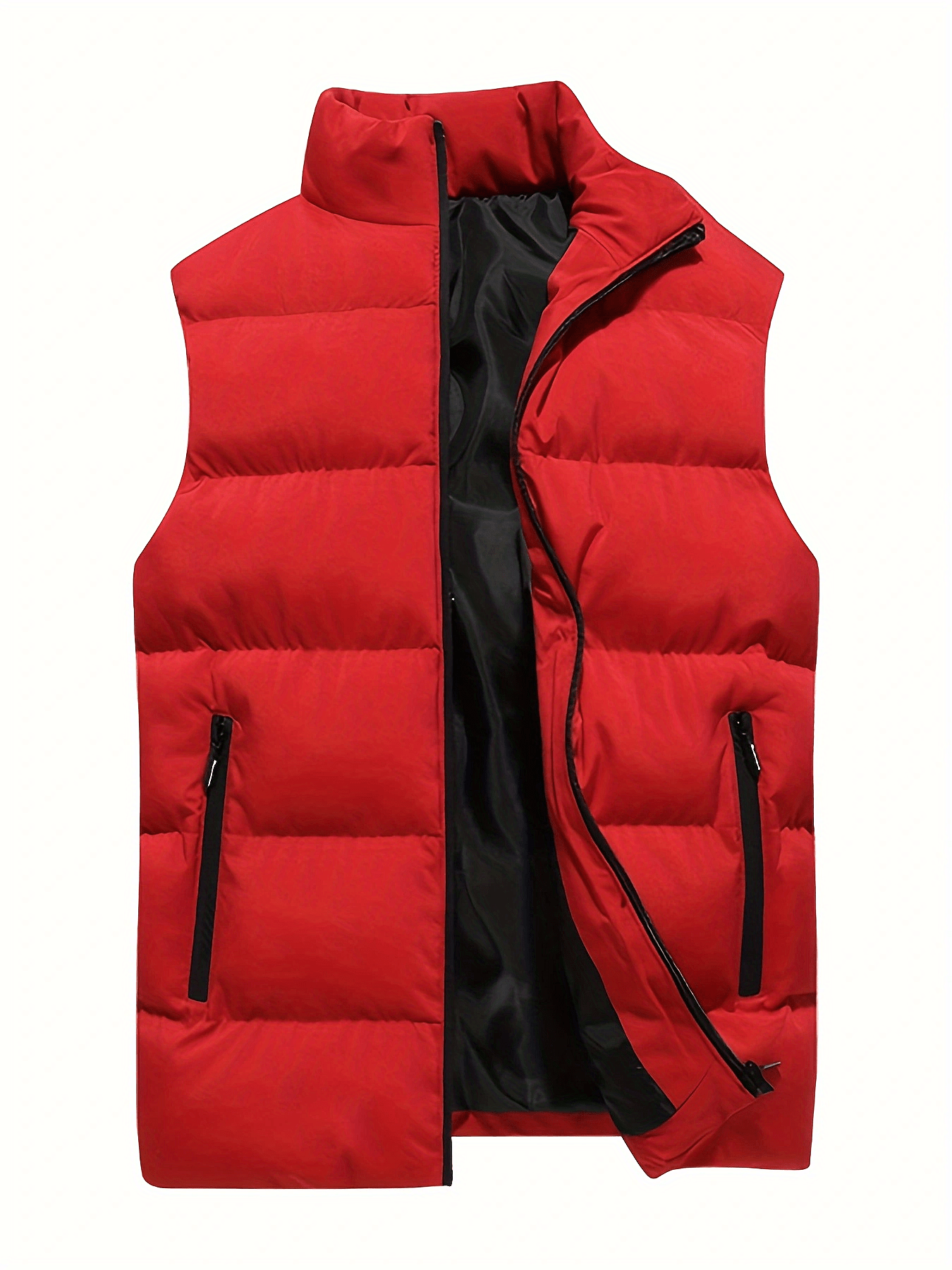 men casual zipper-warm winter vest mens casual zipper pockets stand collar zip up cotton padded vest for fall winter details 0