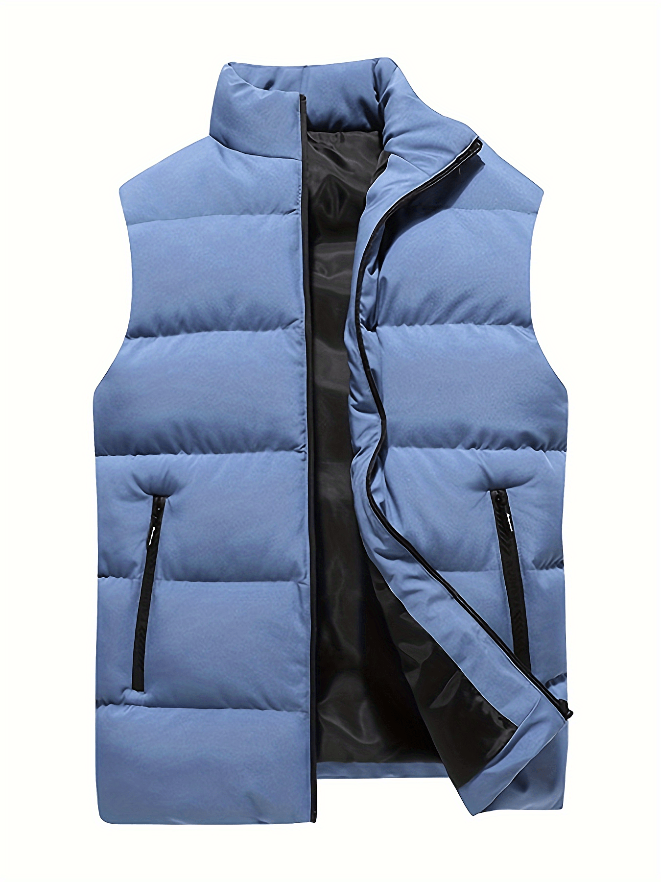 men casual zipper-warm winter vest mens casual zipper pockets stand collar zip up cotton padded vest for fall winter details 5