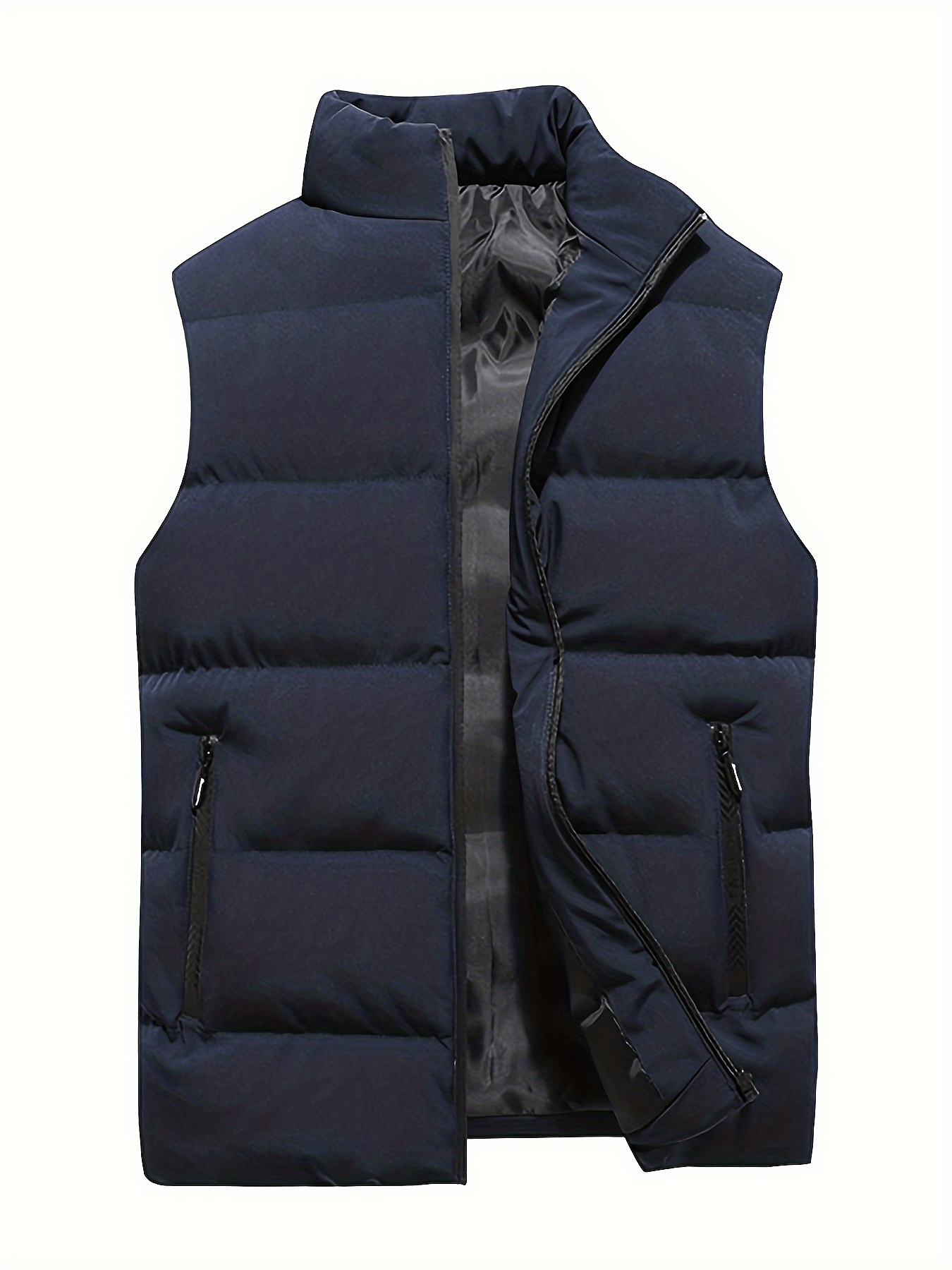 men casual zipper-warm winter vest mens casual zipper pockets stand collar zip up cotton padded vest for fall winter details 10