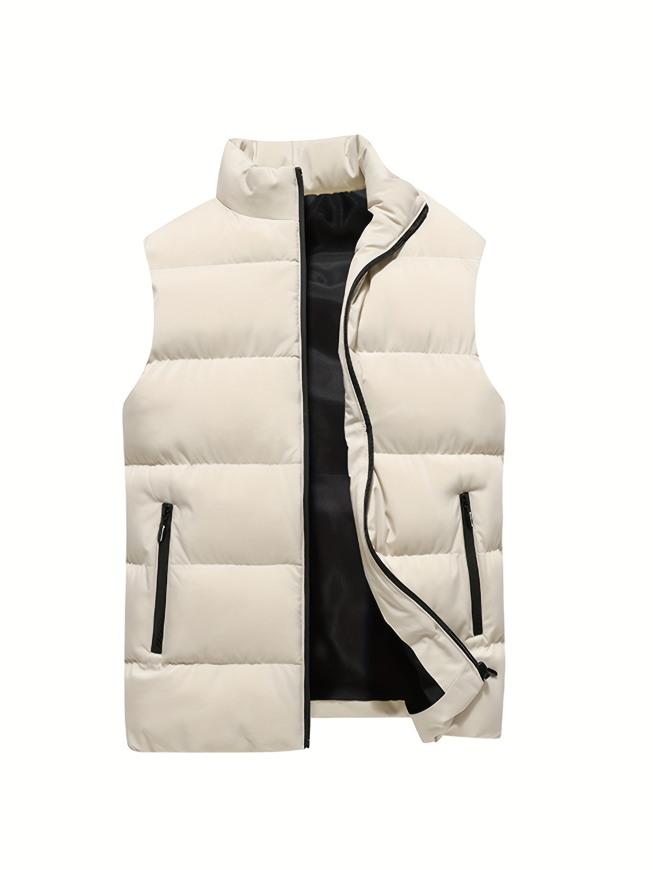 men casual zipper-warm winter vest mens casual zipper pockets stand collar zip up cotton padded vest for fall winter details 15