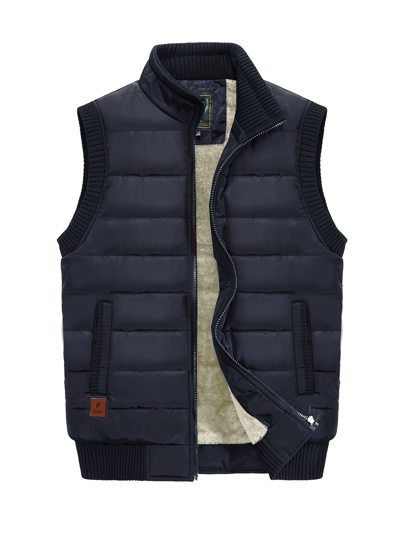 mens warm fleece stand collar vest for fall winter details 3