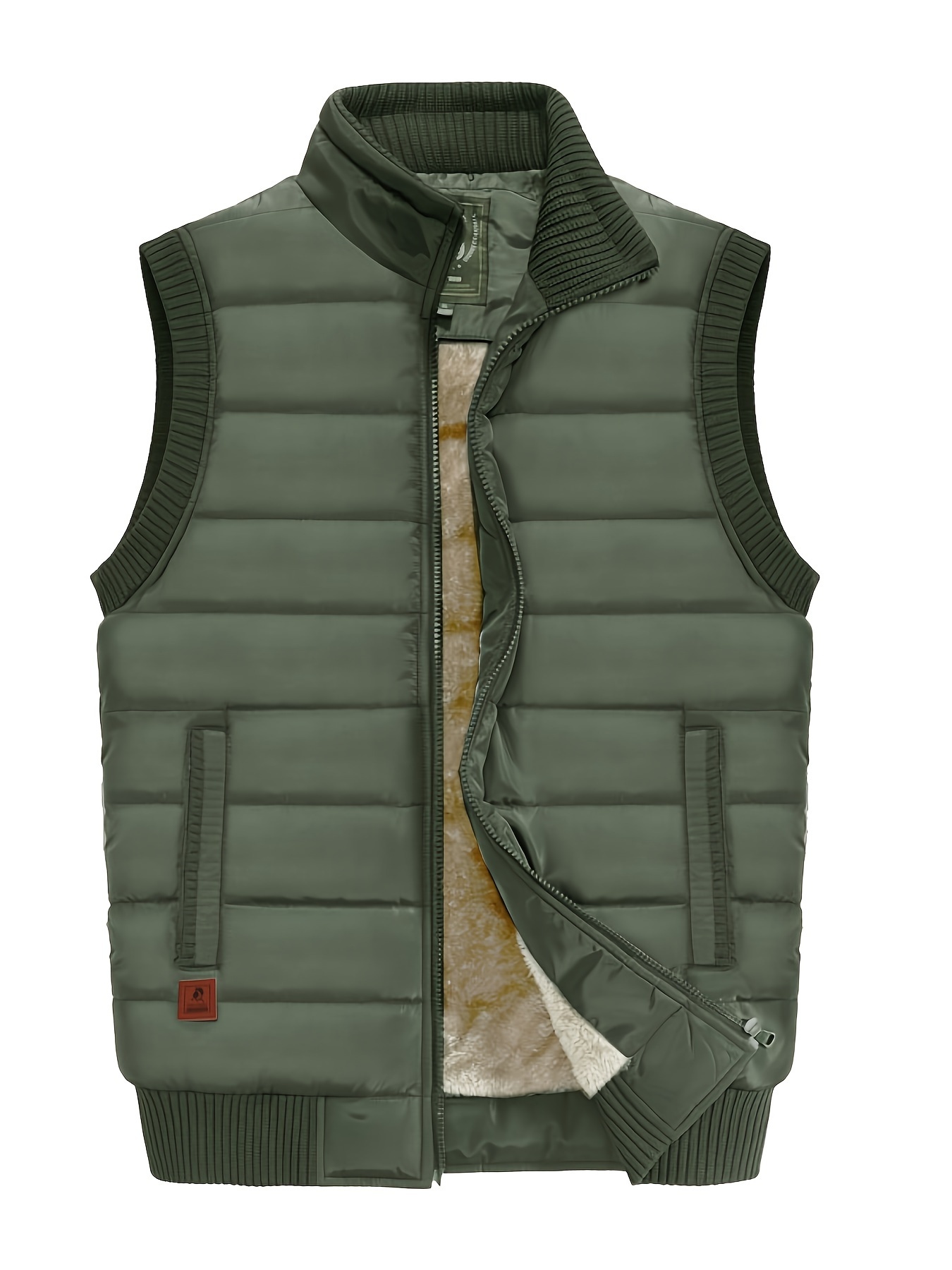 mens warm fleece stand collar vest for fall winter details 6