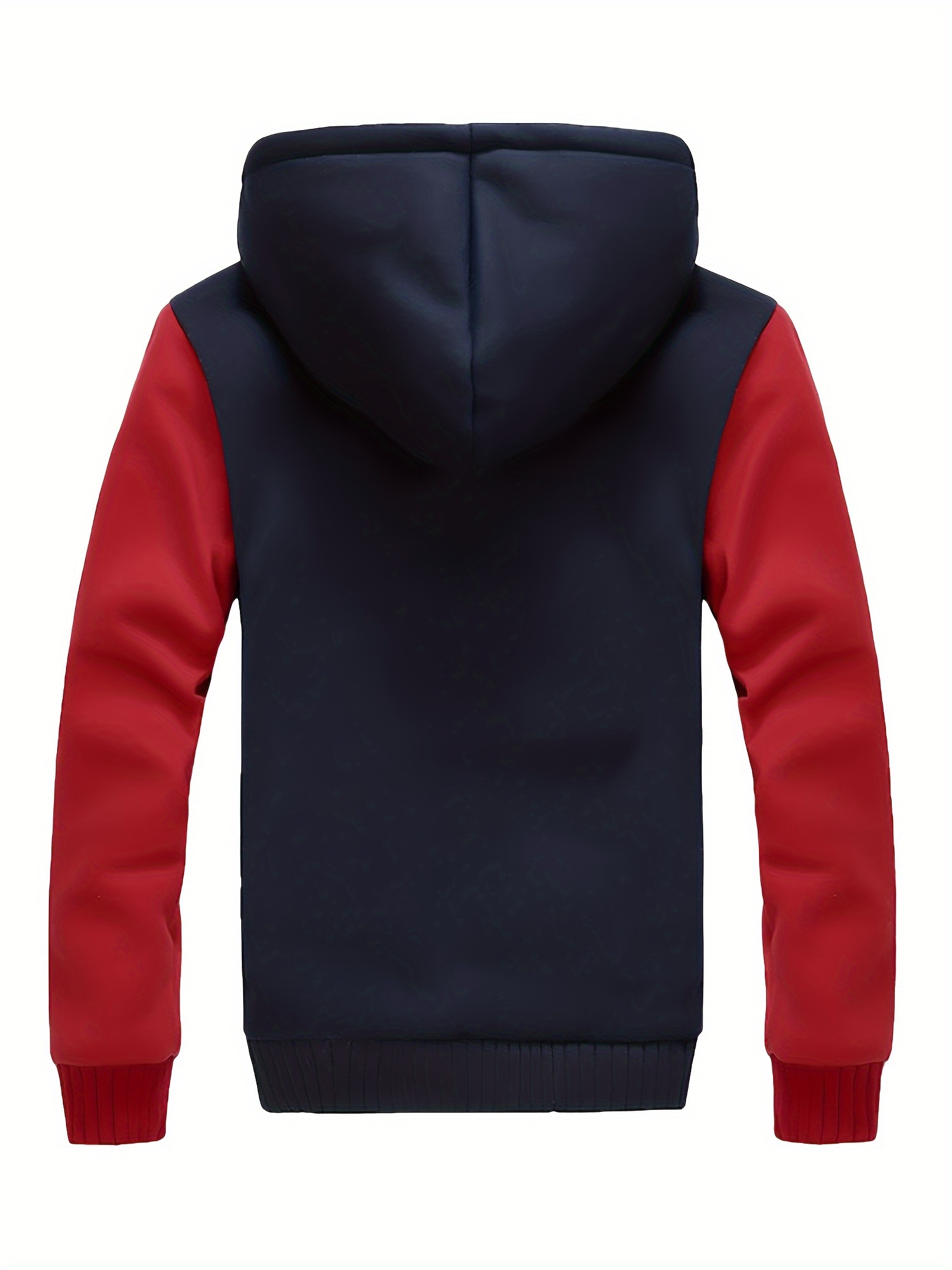 mens warm fleece hooded jacket casual color block jacket coat for fall winter details 7