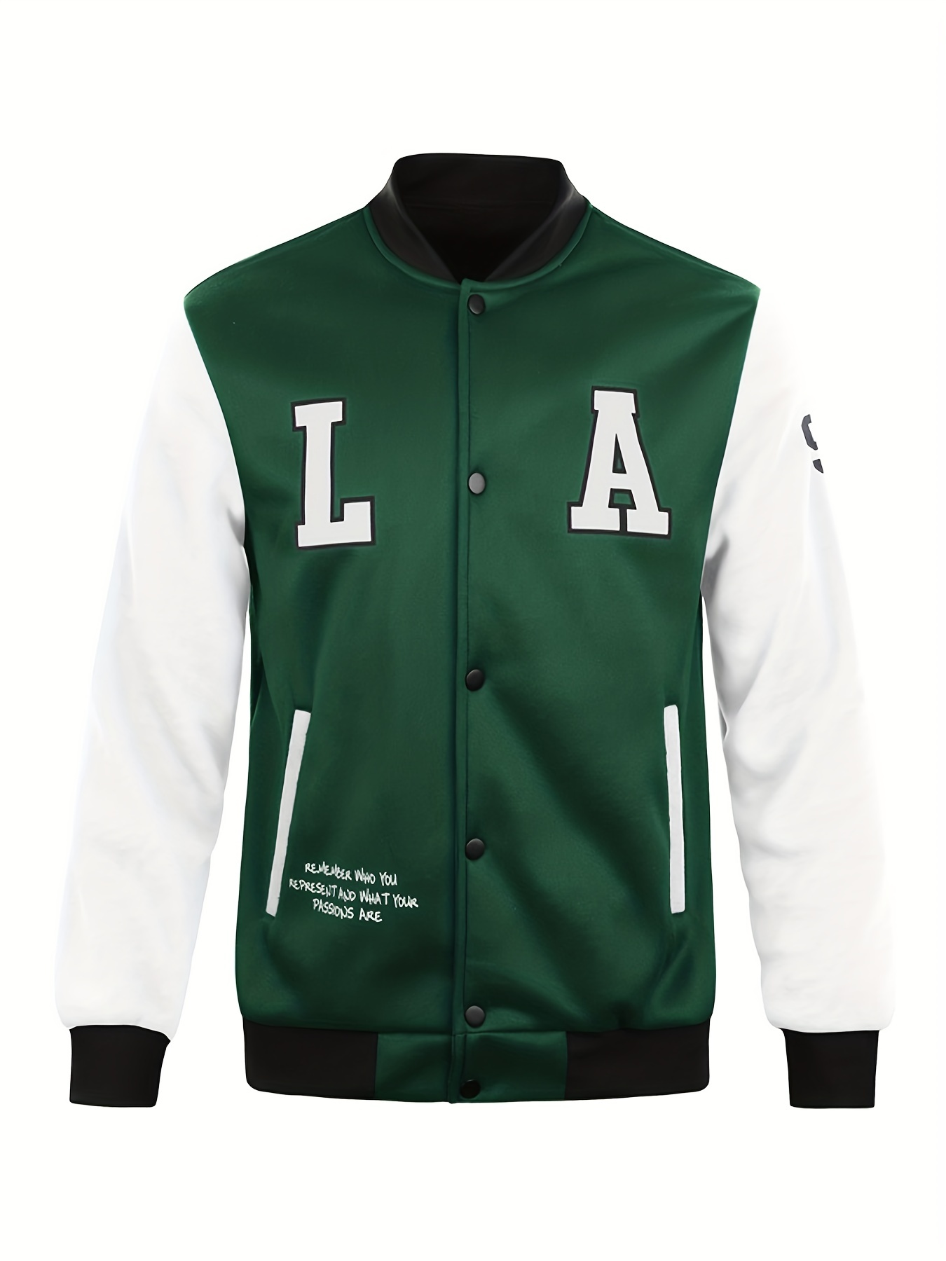 letter print varsity jacket mens casual color block button up jacket for spring fall school baseball details 2