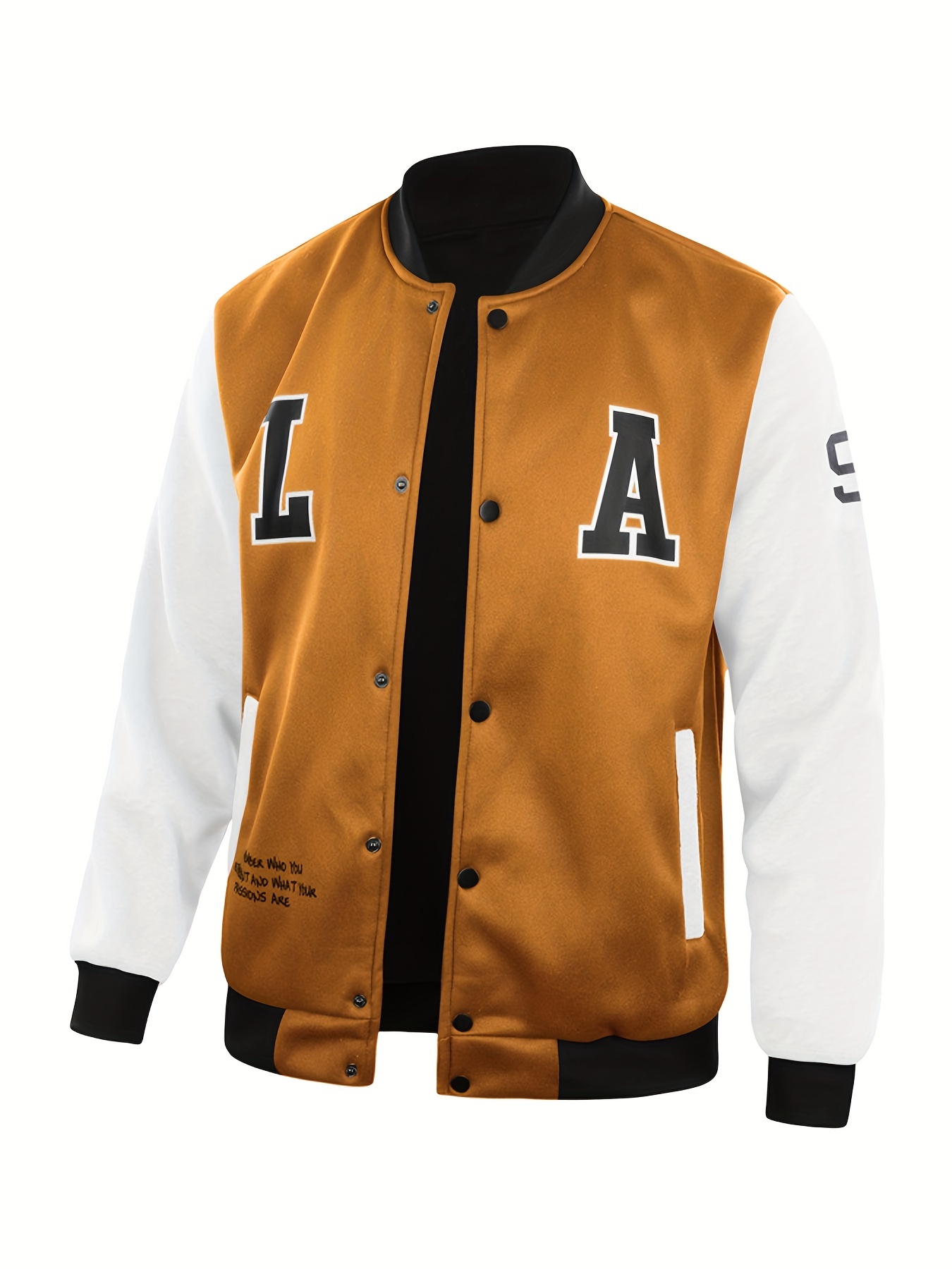 letter print varsity jacket mens casual color block button up jacket for spring fall school baseball details 5