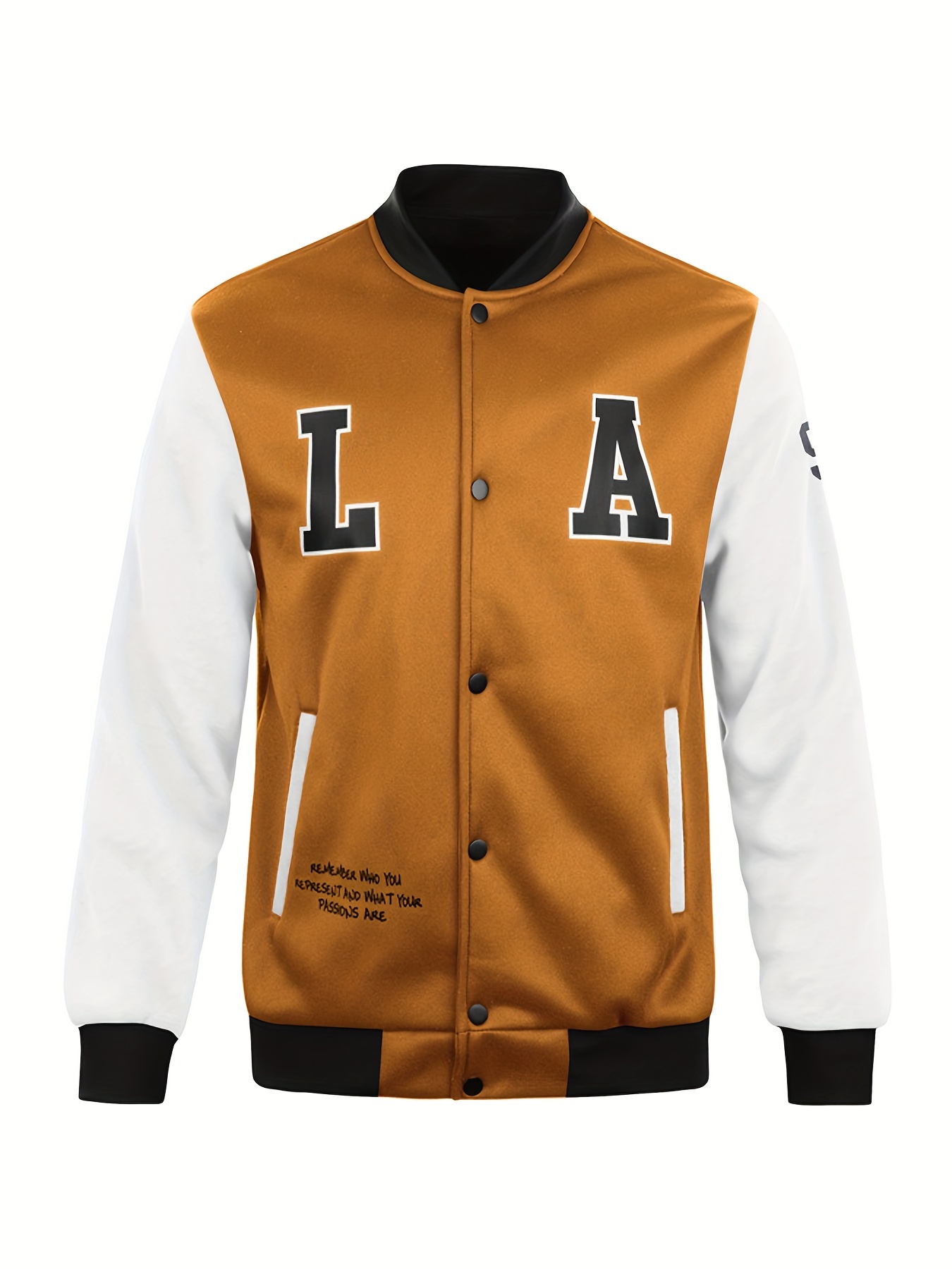 letter print varsity jacket mens casual color block button up jacket for spring fall school baseball details 7